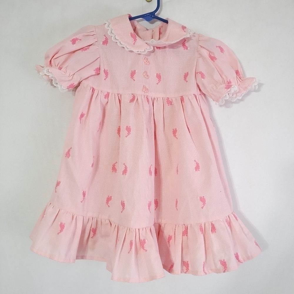 Vintage 80s Homemade Girls Pink Easter Bunny Dress Preppy Summer - Picture 7 of 7